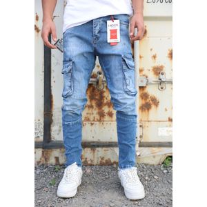 Index Heren Cargo Jeans Bleu-Slimfit-Maat:W36XL34