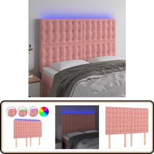 vidaXL Hoofdbord LED Fluweel Roze 144x118/128 cm Hoofddekbed - Led Hoofdbord - Rooskleurig Hoofdbord - Velvet Hoofdbord - Hoofdsteunen