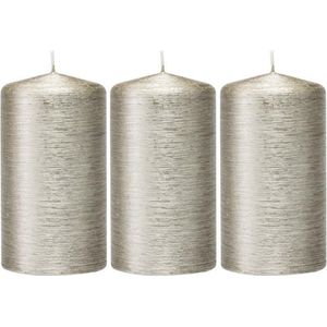 3x Zilveren cilinderkaarsen/stompkaarsen 7 x 13 cm 25 branduren - Geurloze zilverkleurige kaarsen - Woondecoraties