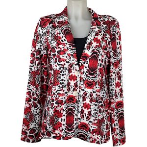 Angelle Milan - Rood-wit print blazer voor Dames - Travelstof - Comfort - Strijkvrij - Duurzaam - Maat M - In 5 maten!