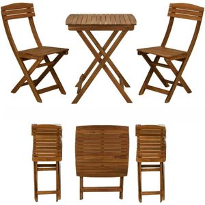 3-delige Bistroset – Inklapbare Tuintafel 2 Stoelen – Acaciahout – Teak-Look – Ruimtebesparend