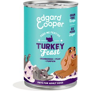 6x Edgard & Cooper Feestelijk Hondenvoer in Blik Kalkoen 400 gr