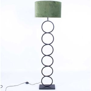 Zwarte vloerlamp met groene kap | Velours | 1 lichts | groen | metaal / stof | kap Ø 45 cm | staande lamp / vloerlamp | modern / sfeervol design