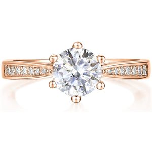 Sophia - 14k Roségouden Moissanite Verlovingsring met Pavé Zijstenen - 1 karaat