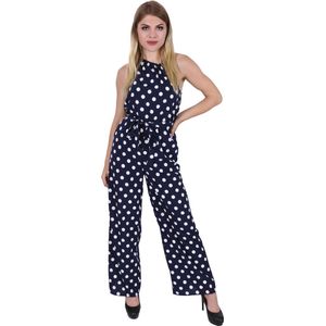 Donkerblauwe jumpsuit met stippen en wijde pijpen Parisian