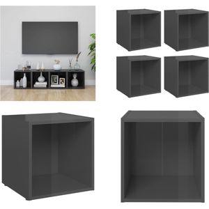 vidaXL Tv-meubelen 4 st 37x35x37 cm spaanplaat hoogglans grijs - Tv-kast - Tv-kasten - Televisiekast - Televisiekasten