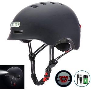 Fietshelm voor volwassenen met LED-verlichting- Met voor- en achterlicht -Maat XL- 61 tot 64 cm-Helm Mat-Zwart - LED Verlichting