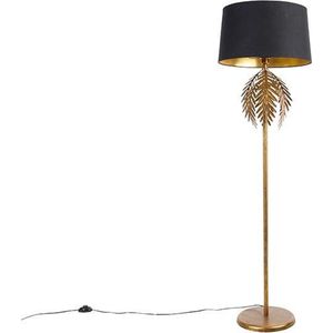QAZQA botanica - Landelijke Vloerlamp | Staande Lamp met kap - 1 lichts - H 168 cm - Zwart Goud - Woonkamer | Slaapkamer