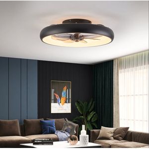LED Ventilator Lamp - Plafondventilator - Zwart - Dimmer - 6 Standen - 50 cm - Woonkamerlamp - Moderne lamp