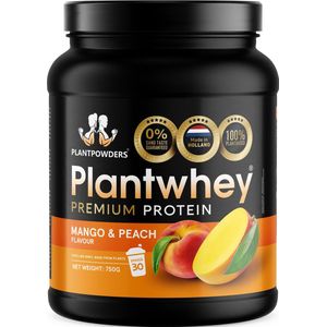 Plantpowders - Plantwhey® - S'Werelds Eerste Plantaardige Eiwitshake Zonder Zandsmaak! - Lactosevrij - Proteïne Poeder - Eiwitpoeder - Vegan Proteïne Shake - Mango/Perzik - 750 gram (30 shakes)