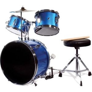 Driedelig Junior Drumstel voor Kinderen - Inclusief Cimbaalpedaal, Drumkruk en Drumstokken - Metaalblauw