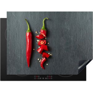 KitchenYeah® Inductie beschermer 71x52 cm - Peper - Rood - Specerijen - Grijs - Groen - Kookplaataccessoires - Afdekplaat voor kookplaat - Inductiebeschermer - Inductiemat - Inductieplaat mat