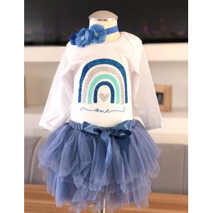 Verjaardag-set-regenboog-rainbow-blauw-one-eerste verjaardag-fotoshoot-kleedje (mt 86)