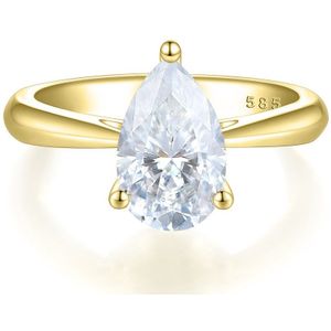 Larissa - 14k Geelgouden Peer Solitair Moissanite Ring - 1 karaat