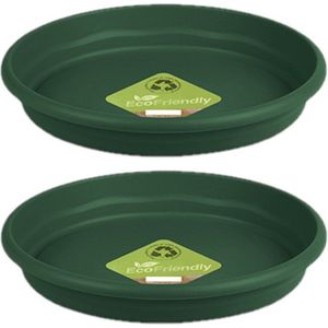 Set van 3x stuks bloempot/plantenpot donkergroen onderschaal/opvangbord kunststof diameter 26 cm.