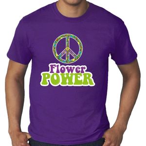 Grote Maten Jaren 60 Flower Power verkleed shirt paars met groene en paarse letters heren - Plus size heren XXXL