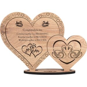 Hartjes Mr & Mrs - zwanen koppel - houten wenskaart - kaart van hout - huwelijk - cadeau - gepersonaliseerd - 17.5 x 25 cm