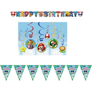 Amscan – Super Mario – Versierpakket – Letterslinger – Plafond decoratie – Vlaggenlijn – Versiering - Kinderfeest.