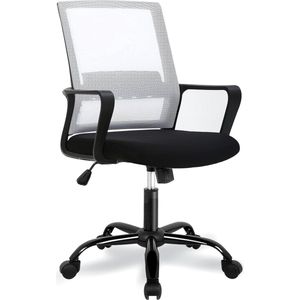 Bureaustoel, bureaustoel met verstelbare hoogte en rugvriendelijk, bureaustoel 360° draaistoel, mesh rugleuning, ergonomische bureaustoel, maximale belasting 136 kg voor kantoor, studeerkamer, wit