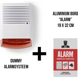 Dummy Alarm Pack + Pictogram ""Alarm/Verboden met alarm"" in aluminium | Waterdichte en voor gebruik buitenshuis | Incl. AA batterijen