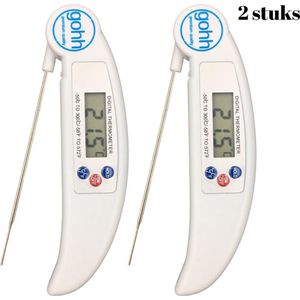 Gohh Digitale Vleesthermometer - Inklapbare Sonde - BBQ thermometer - LCD scherm - Meter tot 300 °C - 2 x Wit