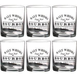 Urban Living whiskey/water/drinkglazen Comptoir - gedecoreerd glas - 6x stuks - 280 ml