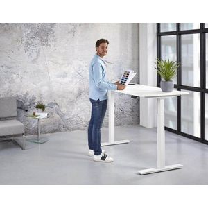 Ergonomisch elektrische verstelbaar zit/sta bureau Teez breed 160CM diep 80CM bladkleur Robson Eiken framekleur Wit (RAL9010)