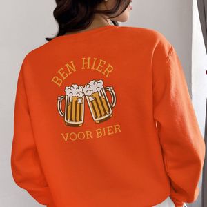 Oranje EK WK & Koningsdag Trui Ben Hier Voor Bier Back - MAAT XXL - Oranje Feestkleding - Uniseks pasvorm voor dames & heren