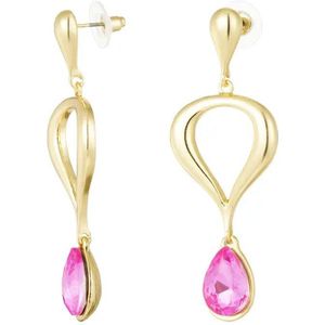 Klassieke oorbel met gekleurde hanger - roze, goud