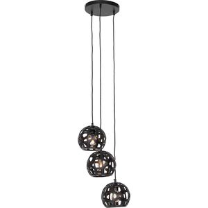 QAZQA bobby - Industriele Hanglamp - 3 lichts - Ø 25 cm - Zwart - Industrieel - Woonkamer | Slaapkamer | Keuken