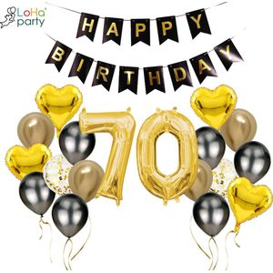 Loha-party®Folie ballon cijfer 70 -XXL cijfer 0 en XXL cijfer 7-Gouden 70-Gouden hartje Folie ballonnen-70e verjaardag decoratie-“happy birthday”slinger-Versiering-Trouwdag-Feestpakket-Herdenkingsdag Decoratie kit-101cm（40inch）