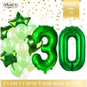 Cijfer Ballon 30 Jaar Groen Forrest Green Boeket * Hoera 30 Jaar Verjaardag Decoratie Set van 15 Ballonnen * 80 cm Verjaardag Nummer Ballon * Snoes * Verjaardag Versiering * Kinderfeestje * Forrest Green* Nummer Ballon 30 * Groen