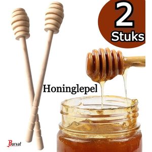 Borvat® | 2X Houten honinglepel van 16cm - honinglepel - honingdipper