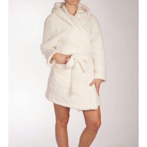 SCHIESSER Essentials badjas - dames kamerjas teddyfleece comfort fit gebroken wit - Maat: L