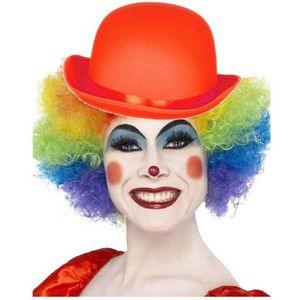 Clown verkleed set gekleurde pruik met bolhoed rood - Carnaval clowns verkleedkleding en accessoires