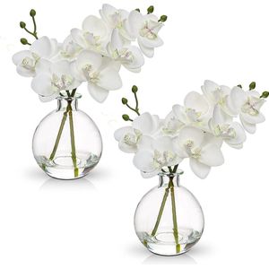 2 stuks kunstorchideeën, wit, met glazen vaas, kunstplant, decoratie, orchideeën, kunstbloemen in vaas met echte touch bloemen, neporchideeën, kunstbonsai voor hotel, woonkamer, kantoor, keuken