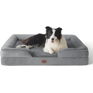 Bastix - Orthopedisch hondenbed, ergonomische hondensofa, 89 x 63 cm, hondenbank met eivormig schuim voor middelgrote honden, wasbaar, antislip, grijs