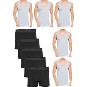 Boxed Economisch Totaal 10 stuks 5 Ondershirts - 5 Boxersets, Bruidegomset, Heren Onderbroeken 10-Pack Boxers en Atleet, Anti-Zweet en Ademend Boxer en Atleet, Lycra Boxers en Atleet, Zwart en Grijs, Maat M