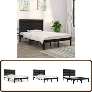 vidaXL Bedframe - Zwart - Massief Hout - 140x190 cm Houten Bedframe - Massief Grenenhout - Zwarte Bedframe - Tweepersoons Bed - King Size Bed