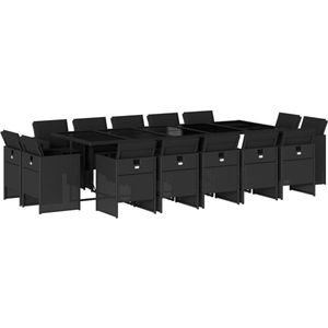 vidaXL 15-delige Tuinset met kussens poly rattan zwart - Tuinset - Tuinsets - Loungeset - Tuintafel