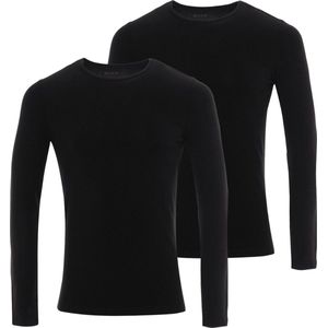 BOXR Underwear - Bamboe Longsleeve T-Shirt Heren - Ronde hals - Zwart - L - Zijdezacht - Thermo Control - Lange Mouwen Ondershirt Heren - 2-Pack