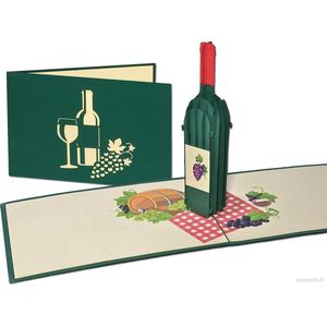 Popcards popupkaarten – Fles Wijn Uitnodiging Feest Diner Party Verjaardag Vriendschap rode wijn witte wijn vinoloog wijnkenner wijntje pop-up kaart 3D wenskaart