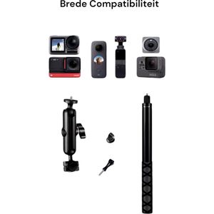 Motor Spiegel Mount voor Insta360 en GoPro - Onzichtbare Selfie Stick - Stuur Beugel - Motorcycle - Selfi 1.1 m - Mirror Mount for Insta360 GoPro Dji Motorfiets Mount - Insta360 One X4 X3 X2 X R GO Ace GO3 Gopro Hero 13 12 11 10 9 8 7 6 - Motor
