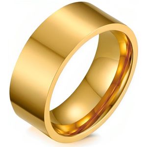 Ring Heren Goud kleurig - Hoogglans Gepolijst - Staal - Ringen Heren Dames - Cadeau voor Man - Mannen Cadeautjes Accesoires