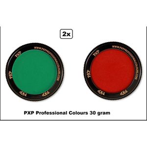 2x Set PXP Professional Colours schmink groen en rood 30 gram - Schminken verjaardag feest festival thema feest