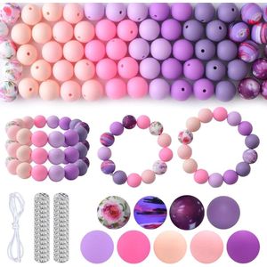 Kleurrijke siliconen kralen set 100 stuks roze paarse - ronde focale kralen voor pen ketting sleutelhanger armbanden ambachtelijke maken