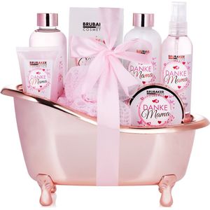 BRUBAKER Cosmetics - Danke Mama - 8-delige Luxe Bad en Body Set - Rose Vanilla Fragrance - Cadeautip Vrouw - Cadeau Idee - Verwenpakket Vrouw - Cadeauset in Decoratieve Badkuip - Moederdag cadeautje