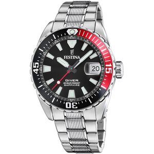 Festina F20669/6 Heren Horloge - Mineraalglas - Roestvrijstaal/Staal - Zilverkleurig - Ø 41 mm - Quartz - Vouw/Vlindersluiting - 20 ATM (duiken)