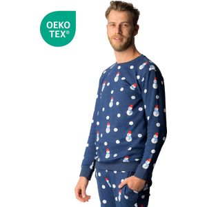 Happy Pyjama's Heren maat: 'XL' (S-XL) - Heren pyjama van katoen met Sneeuwpoppen & Dots | pyama heren volwassenen