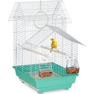 Relaxdays kleine vogelkooi - met accessoires - kanariekooi - kooi voor vogels - zitstok - groen